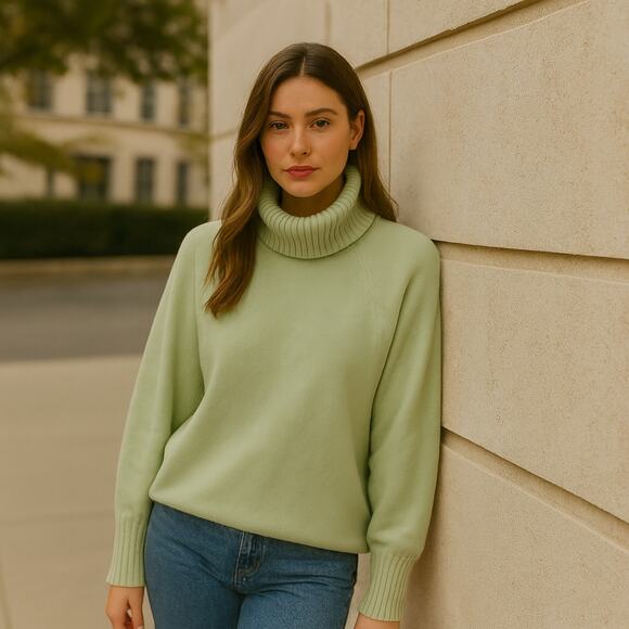 Cashmere Cashmere Scotland SZ M 100% Cashmere Turtle Neck Sweater Celery Green - Picture 4 of 5